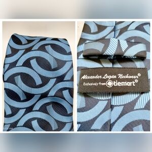 Alexander Logan Tiemart Mens Necktie Tie Blue and Black Link Swirl Formal